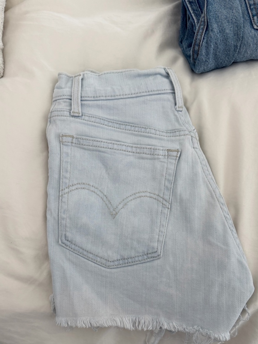 Levi's Light Blue High-Rise Frayed Hem Denim Shorts